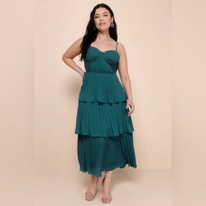 Lulus Cascading Crush Emerald Tiered Bustier Midi Dress | XL
